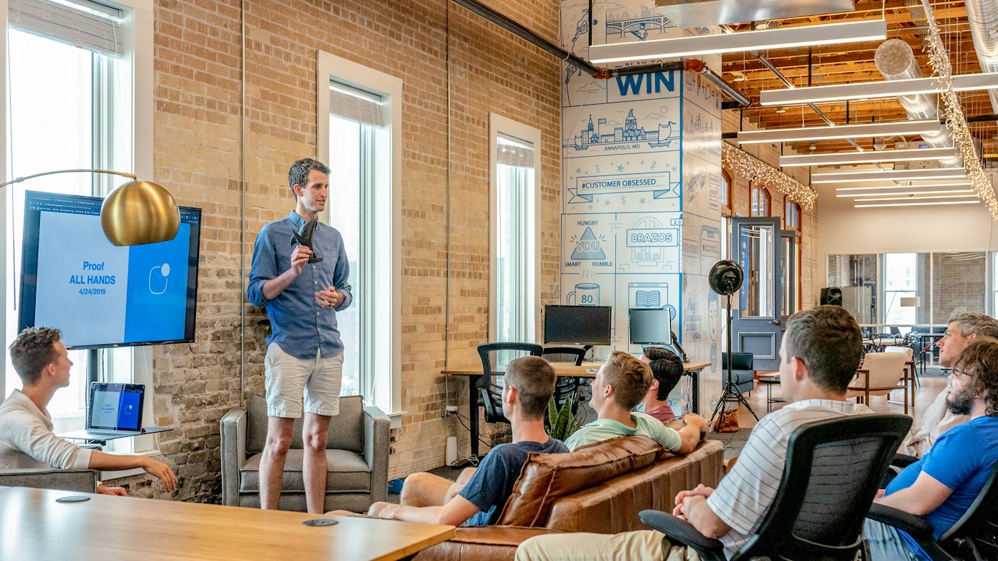 A workshop-style team meeting